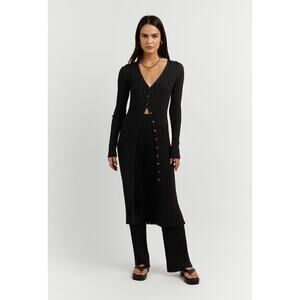 Dissh Lou Longline Ribbed Long Cardigan Sweater Black Minimalist Womens M